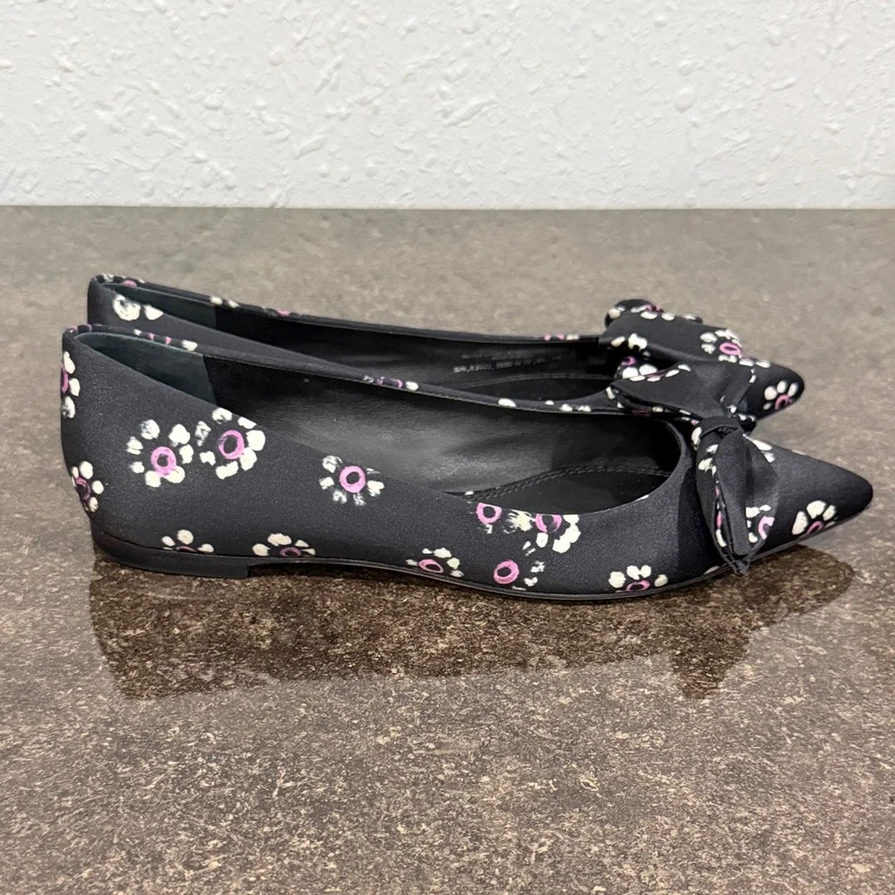 Tory Burch Rosalind Black‎ Floral Print Pointed Toe Flats Size 7M